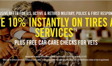 GOODYEAR AUTO SERVICE AND JUST TIRES RETAIL STORES NATIONWIDE SALUTE MILITARY AND FIRST RESPONDER HEROES WITH FREE CAR CARE CHECKS AND SPECIAL DISCOUNTS THIS VETERANS DAY