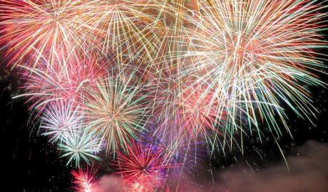 Mackinaw City Friday Night Fireworks display over the water