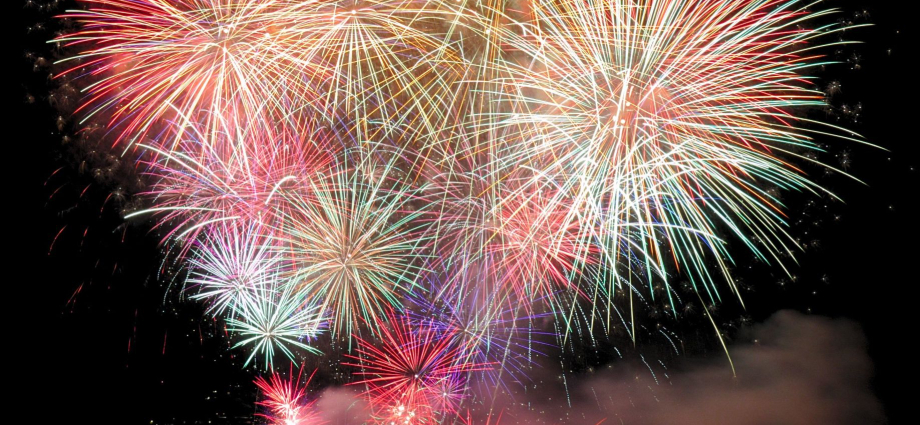 Mackinaw City Friday Night Fireworks display over the water