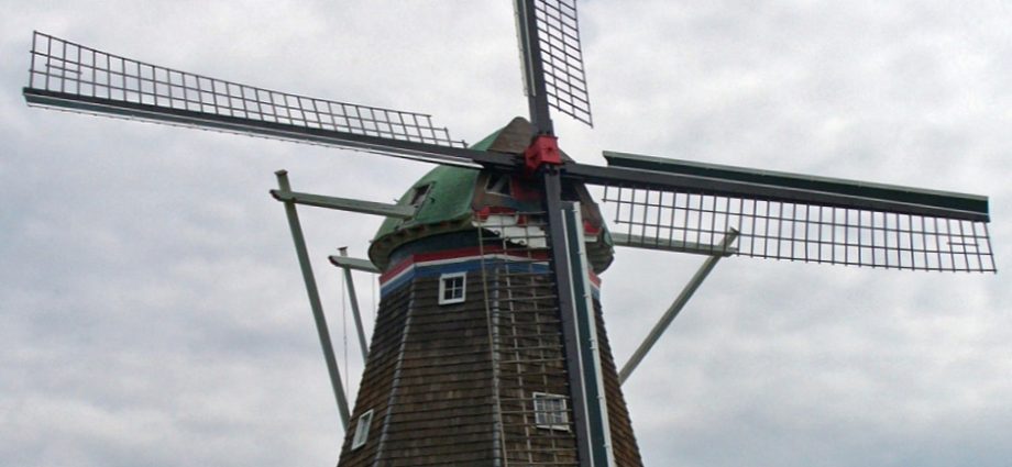 Michigan Dutch windmill. Majestic De Zwaan windmill overlooking the Michigan countryside.