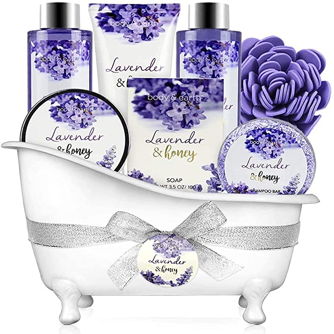 Gift Basket for Women - Gift Set for Women, Body  Earth Women Bath Set Spa Gift Baskets 8 Pcs Lavender&Honey Scent with Bubble Bath, Shower Gel, Body Lotion, Bath Salt, Mother's Day Gifts for Mom