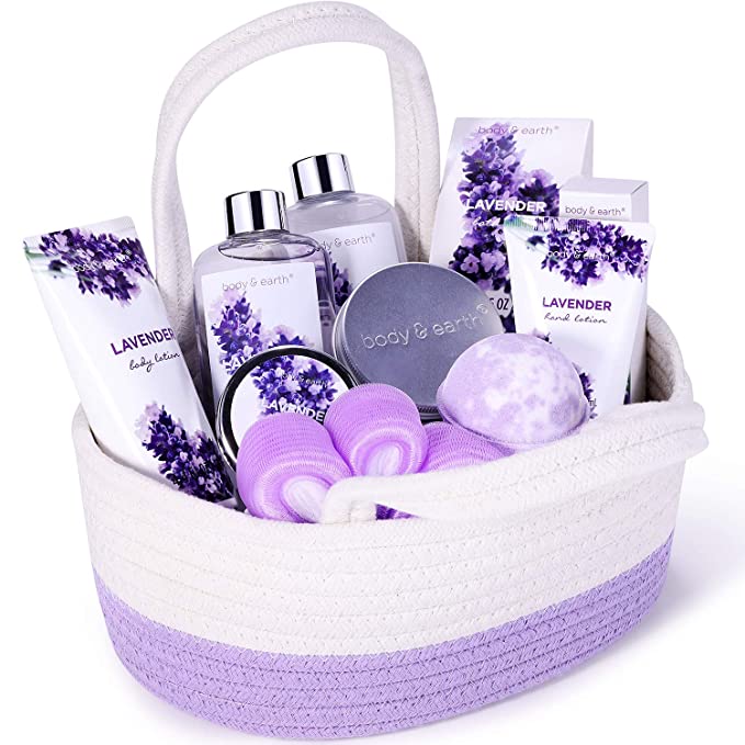 Gifts for Women - Gift Basket for women, Body  Earth Lavender Scented Women Bath Spa Gift Set 11 Pcs with Essential Oil, Shower Gel, Bubble Bath, Body Lotion, Bath Salt, Gift for Her Women