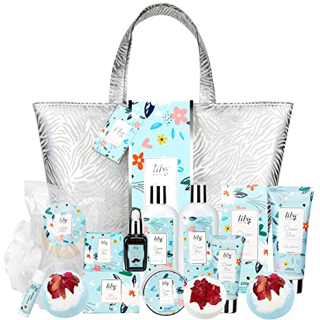 Lily Roy Luxury Relaxing bath spa gift set include Shower Gel,Bubble Bath,Body Butter,Body Scrub,Face Wash,Jojoba Oil,Bath Salt,Shower Steamer,Bath Soap,Bath Bomb,Lip Balm,Bath Sponge,Konjac Puff,More