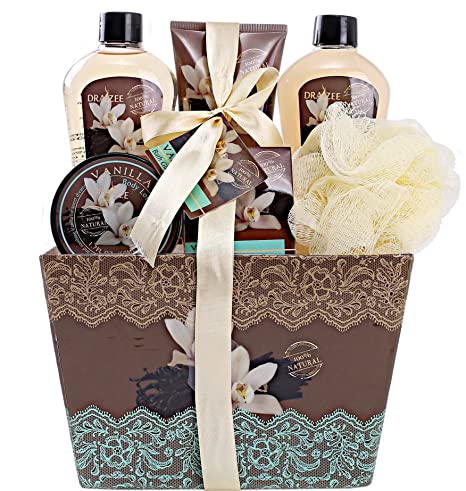 Spa Basket for Women with Refreshing “Seductive Vanilla” Fragrance by Draizee- #1 Best Gift for Mother's Day – Luxury Bath  Body Set Includes 100 Natural Cream’s Lotion’s & Much More!