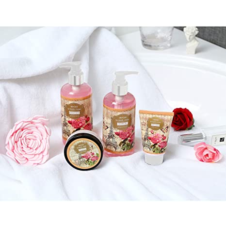 Draizee Spa Bath and Body Home Relaxation Fragrance Gift Basket Set for Woman Rose Scented Heel Shoe 4 Pieces # 1 Gift for Mother's Day